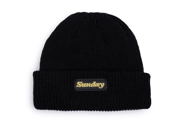 Sunday Classy Beanie (Metallic Gold on Black Woven Label)